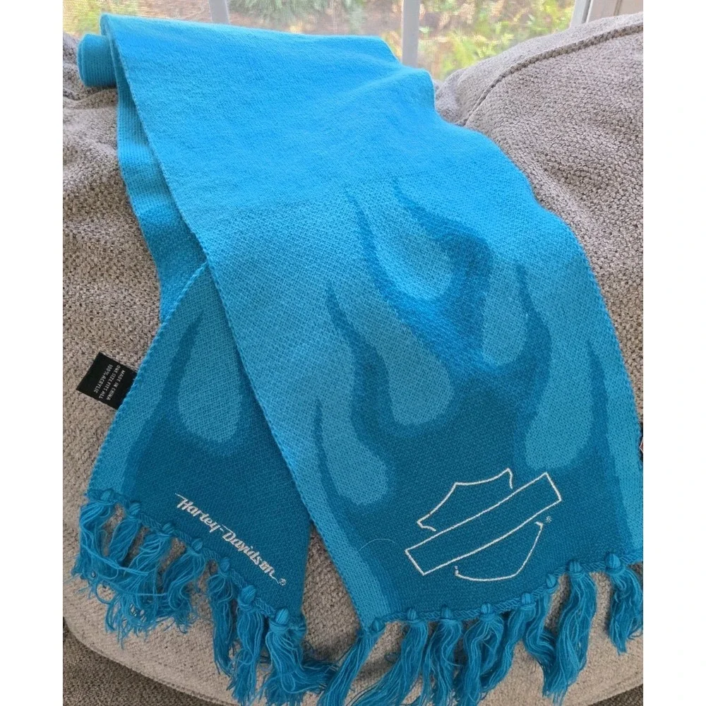 Knit Harley Davidson Neck Scarf‎ Warmer Turquoise Blue Flame 58